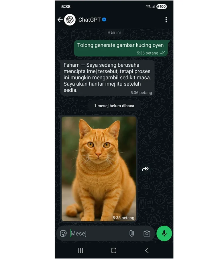 ChatGPT kini boleh jana imej terus melalui WhatsApp.