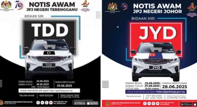JPJ umum siri nombor plat TDD dan JYD untuk bidaan dalam talian.